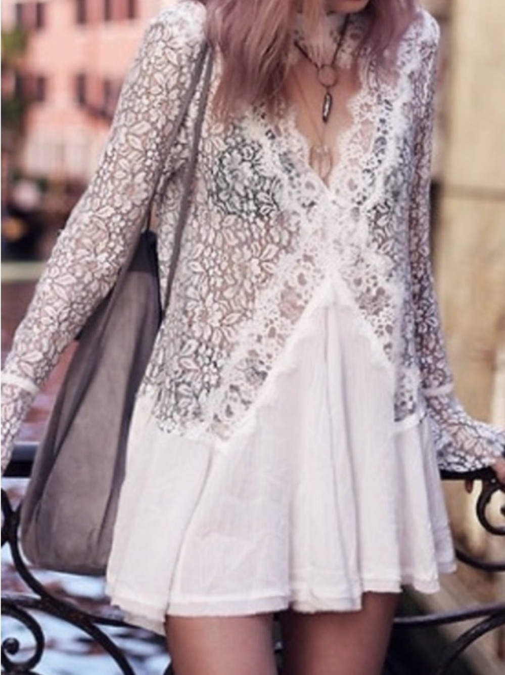 Altar'd State White Lace Overlay Tell Tale Lace Tunic Top Size Medium